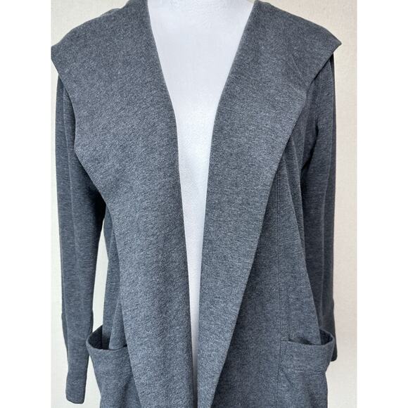 ANN TAYLOR LOFT Cardigan XS Open Front Hooded Cotton Blend Gray Classic - Picture 2 of 16